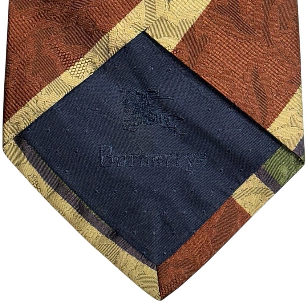 Burberry Vintage Handmade Burgundy Brown Striped Jacquard Print Silk Necktie Tie - Picture 5 of 8